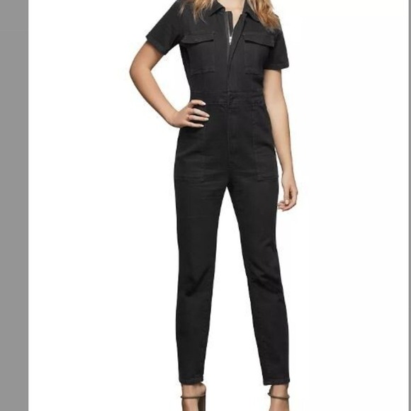 NWT GOOD AMERICAN Utility Jumpsuit Black Short Sleeve Belted Cargo 3XL - Picture 2 of 9